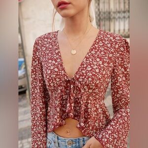 NWOT Floral Tie Blouse
